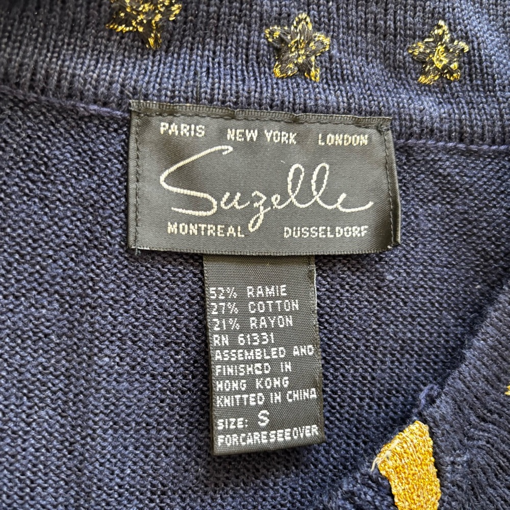 SUZELLE Military Style Navy Long Sleeve Sweater w/ Decorative Accents Nautical - Picture 3 of 7